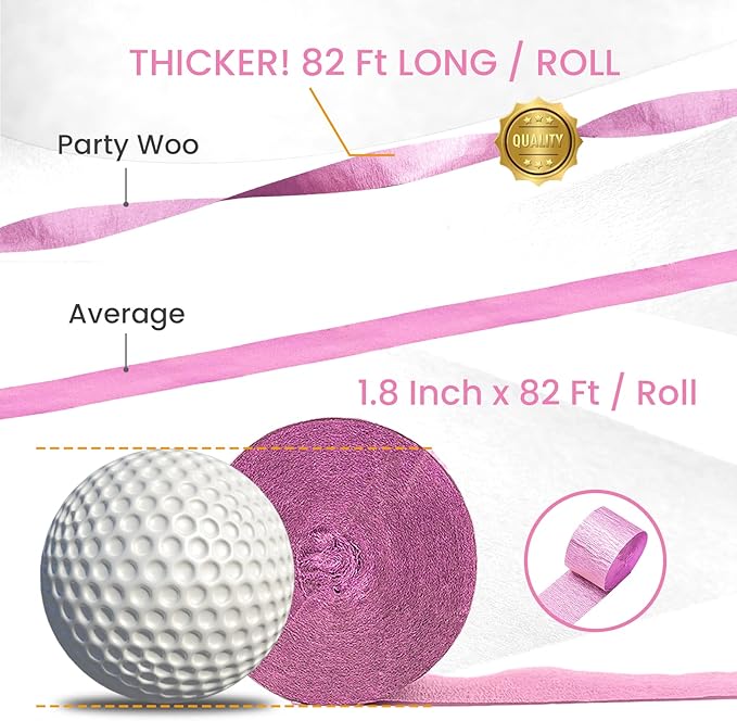 PartyWoo Pink Crepe Paper Streamers 6pcs 492ft Pack of Light Hot Dark