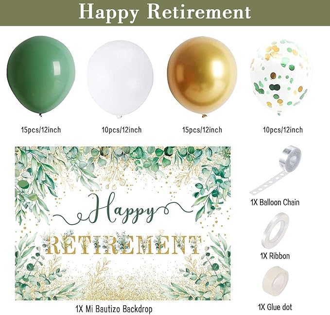 Happy Retirement Party Decorations Set Eucalyptus Leaves Retired