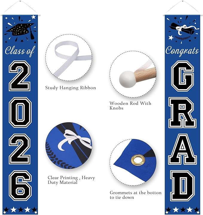 DAZONGE 2026 Graduation Decorations Blue, Congrats Grad Porch Banner
