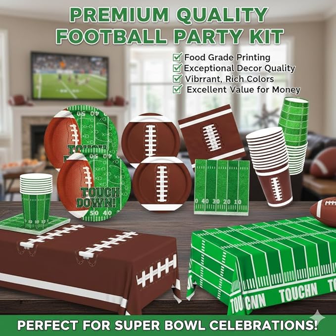 Football Party Supplies Kit Serve 24 Includes Dinner Plates Dessert
