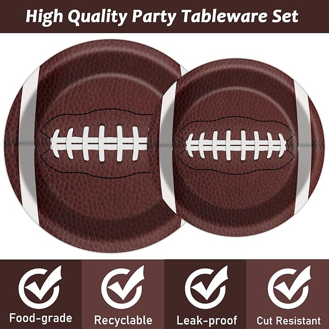 96 Pcs Football Party Supplies Bundle Paper Plates Napkins Football