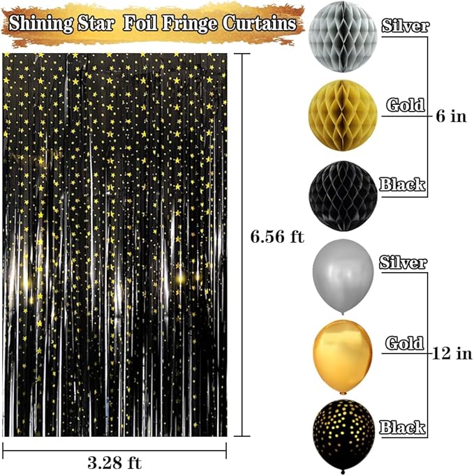 Black & Gold Party Decorations Happy Birthday Banner Balloons