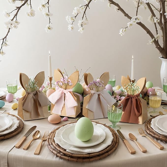 Affrolling 24 Set Boho Bow Easter Bunny Party Favor Bags DIY Bunny #4
