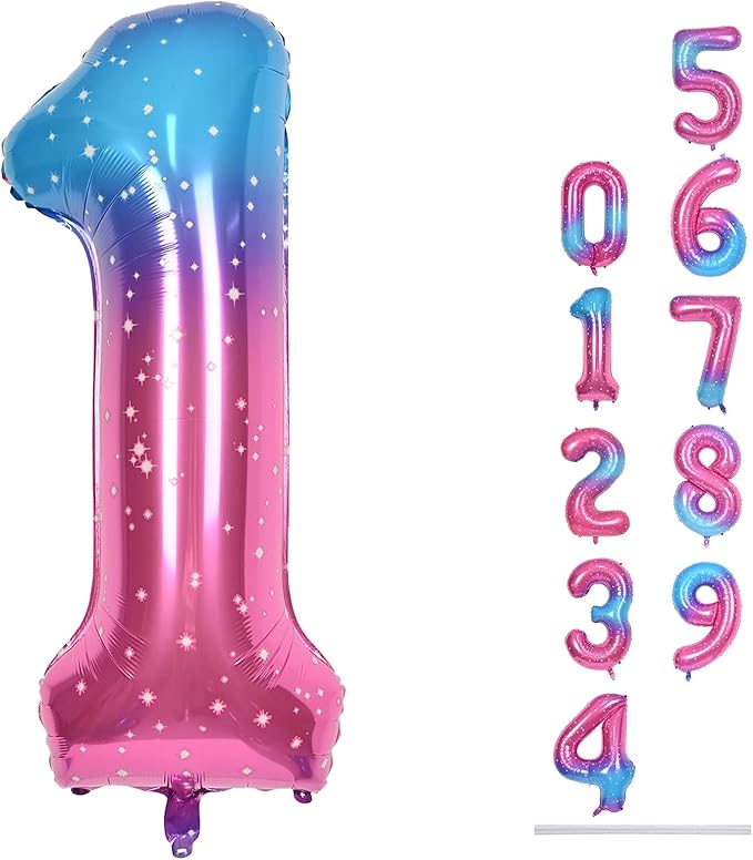 40 Inch Gradient Rainbow Number 1 Balloon for 1st Birthday