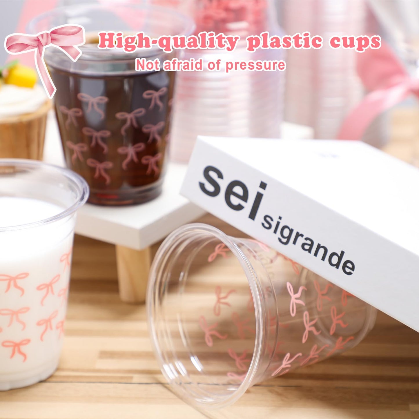 Yuxung 50 Pcs Pink Bow Snack Cups 12 oz Bow Plastic Cups Lovely