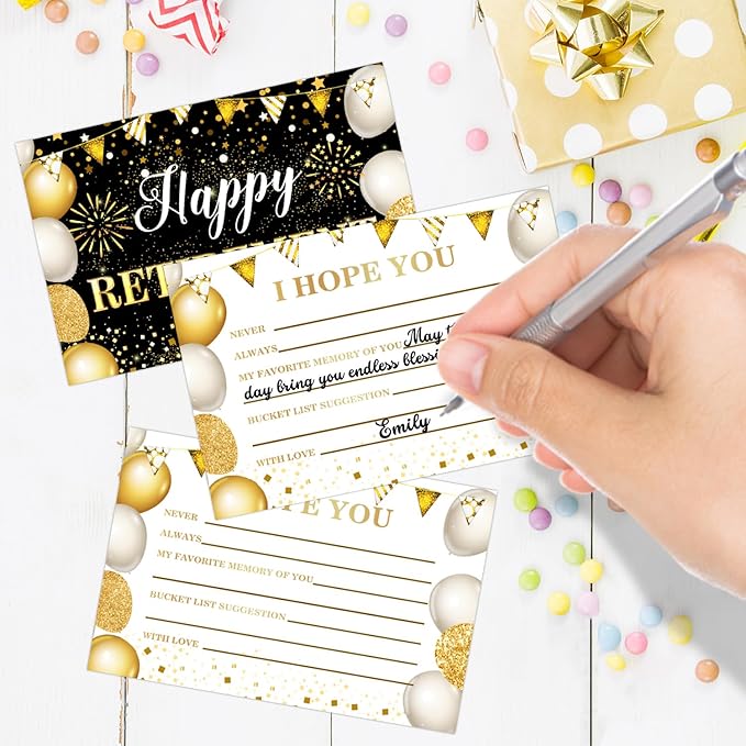 52 Pcs Black Gold Retirement Party Card Box Retire Present Card