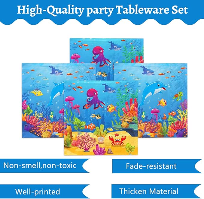 120 Pcs Under the Sea Party Decorations Ocean Birthday Party Plates