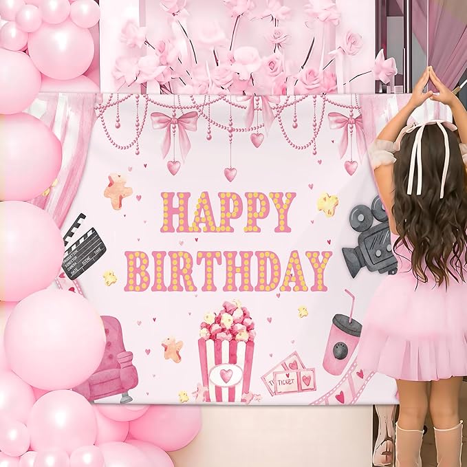 7x5ft Movie Theme Birthday Backdrop Girl Happy Birthday Party