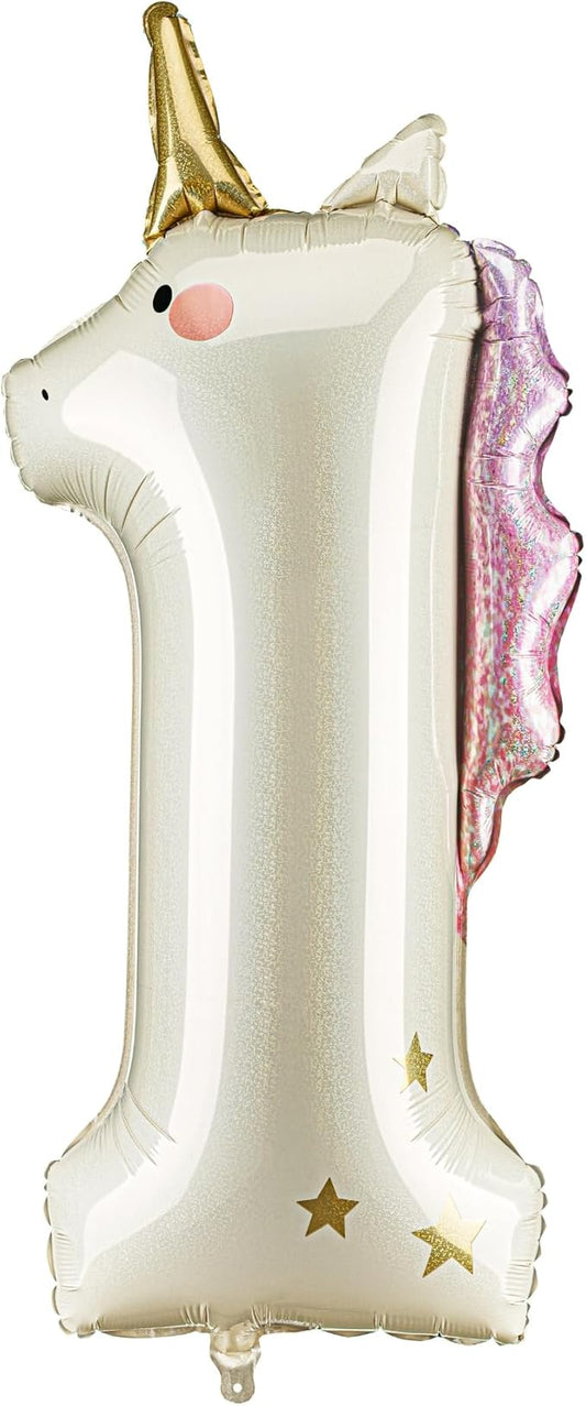 Unicorn Number 1 Balloon PartyDeco 36.5 Inch Holographic Foil 1st