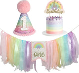Macaron First Birthday Party Decorations Pastel Rainbow High Chair