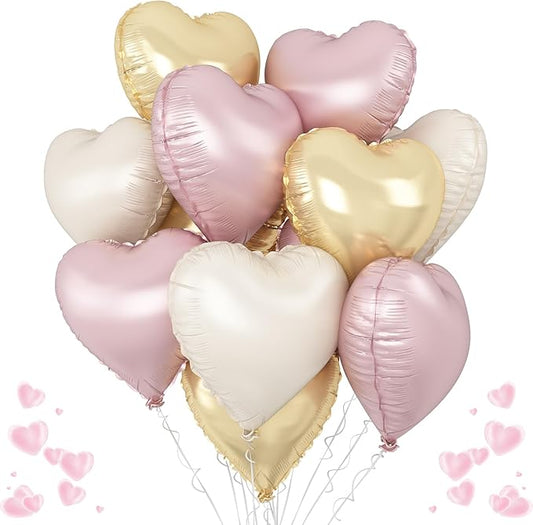 Dusty Pink Cream Heart Balloons, 12Pcs 18 Inch Retro Blush Pink Nude