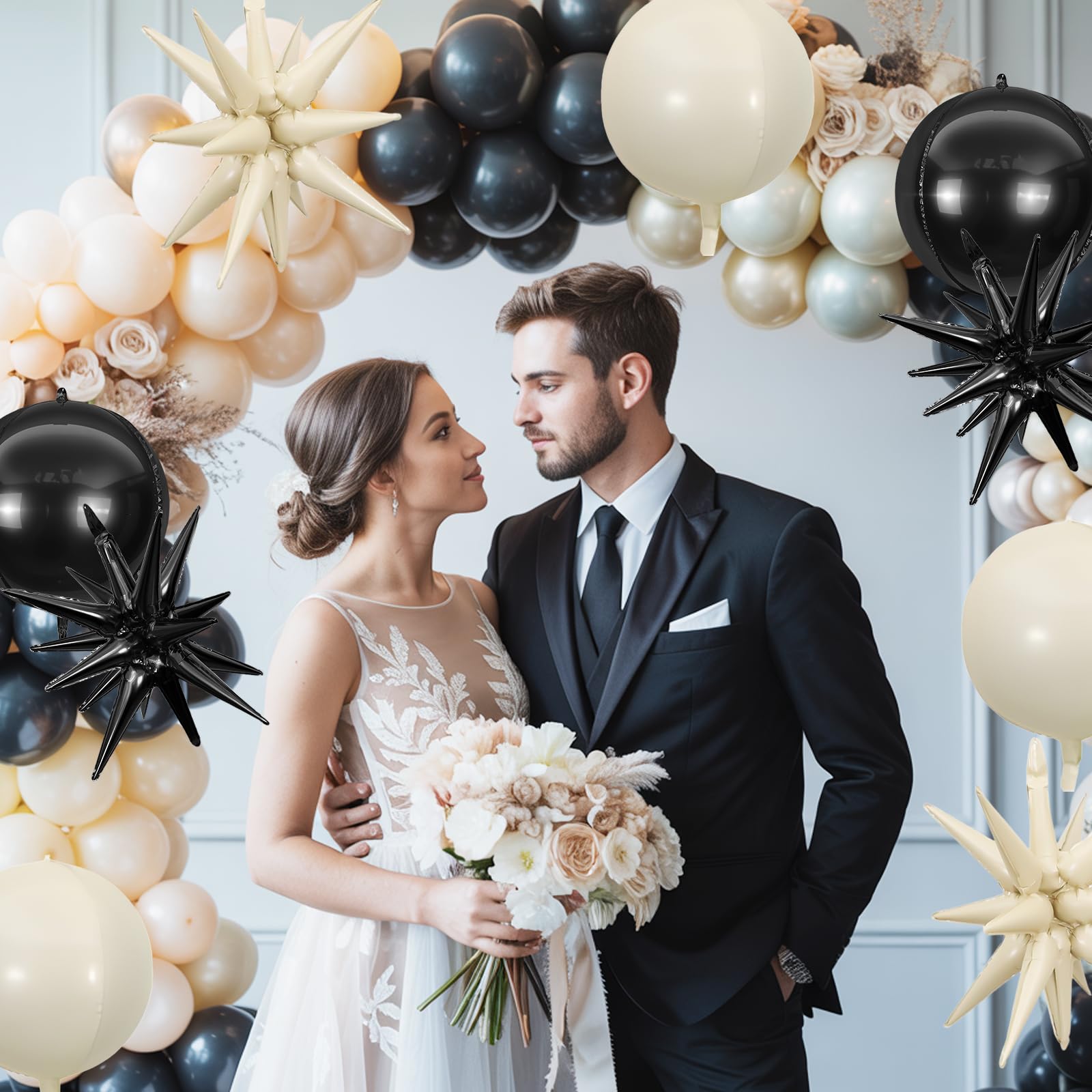 6Pcs Black White Foil Balloons,22Inch Sand White Black 4D Round Ball