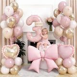 Baby Pink Number 3 Balloon, Dusty Light Pink Gold Cream Latex Balloons