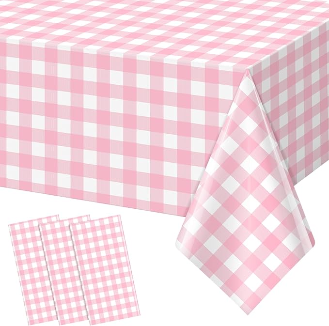3pcs 54X108inch Pink Checkered Tablecloth,Pink Gingham Tablecloths