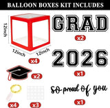 Graduation Decorations 2026 Set of 4 Red Grad Balloon Boxes with