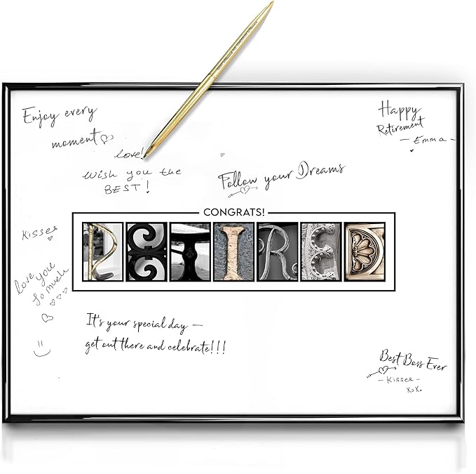 Framed Retirement Decorations Guest Book for Men 12 x16 Black