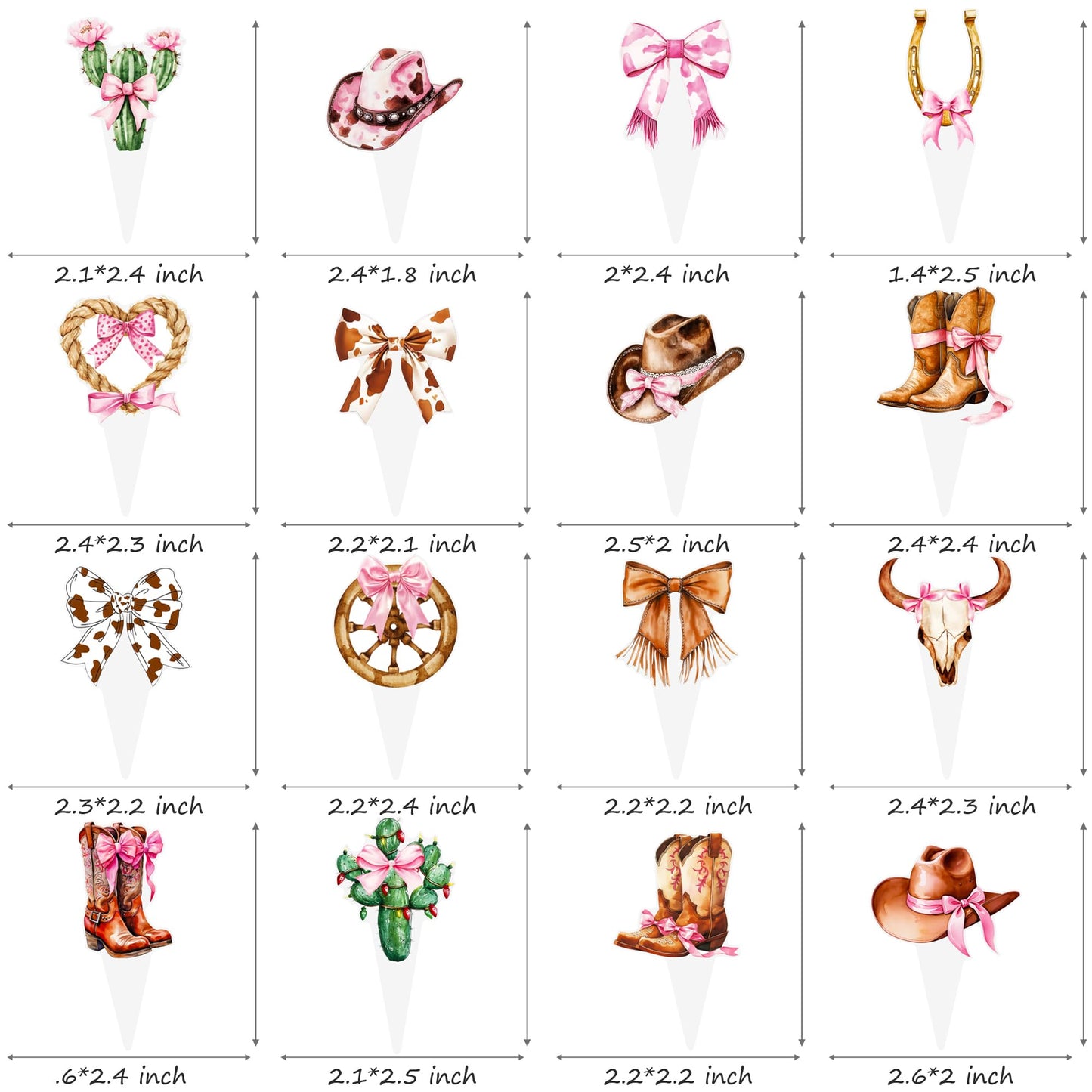 Western Cowgirl Bow Cupcake Toppers 48Pcs Brown Pink Cowgirls Birthday