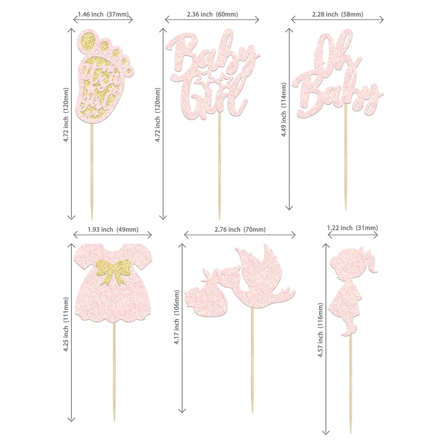 24Pcs Oh Baby Cupcake Toppers Baby Girl Cupcake Toppers with Bow Dress