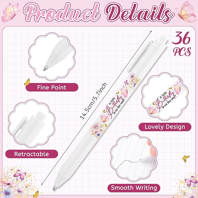 Ireer 36 Pcs Butterfly Baby Shower Pens Gifts Bulk Party Favors for