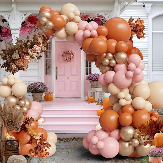 145PCS Fall Pink Balloon Arch Kit Boho Baby Shower Decorations for