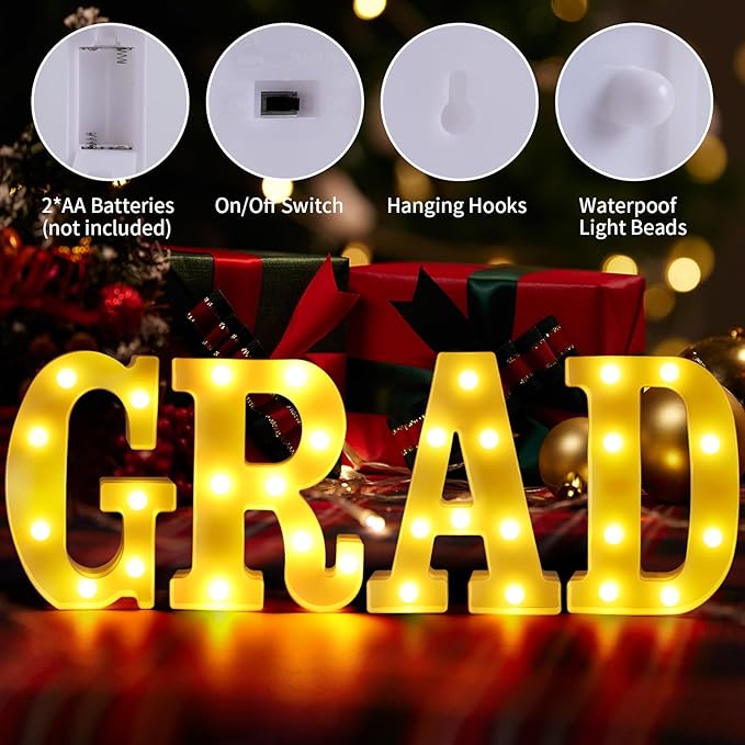 LED Light Up Letters GRAD Sign for Graduation Party Decorations
