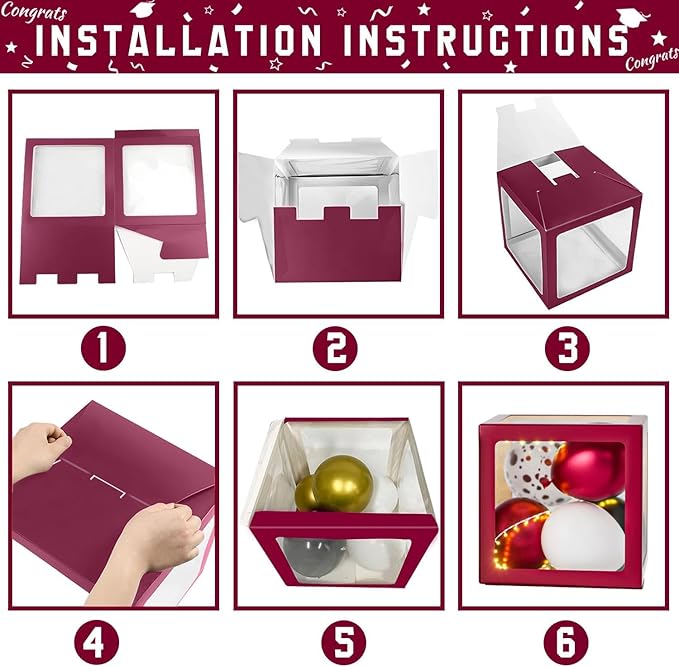 Maroon Themed 2026 Graduation Decorations Set - Balloons Boxes with