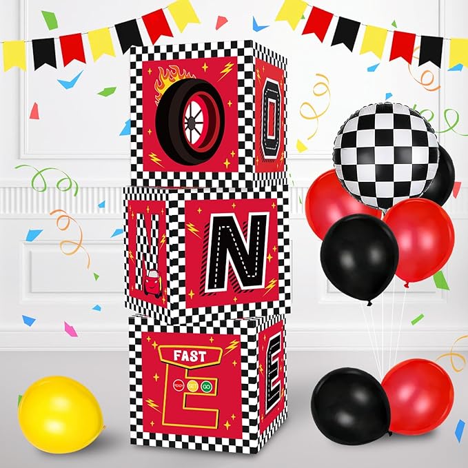Race Car 1st Birthday Party Supplies Red Yellow Black Balloon Box