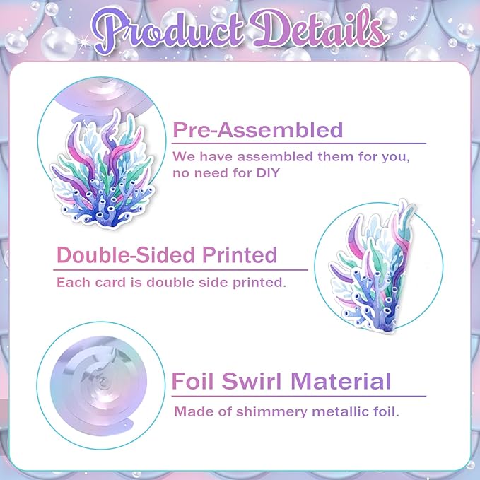 Mermaid Hanging Swirls, 36Pcs Mermaid Ceiling Streamers Sea Creature