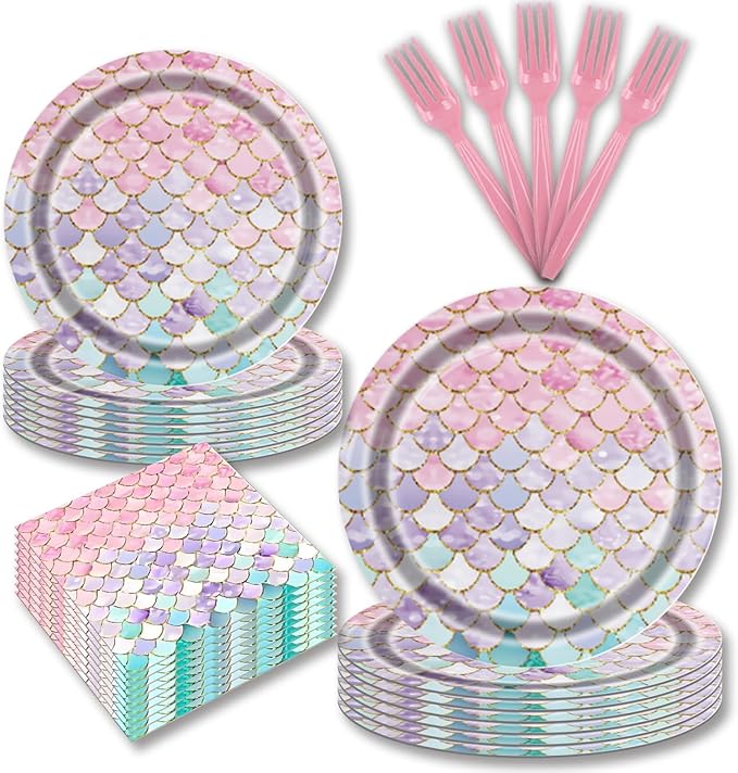 96Pcs Mermaid Birthday Party Decorations for 24 Guests Ocean Themed