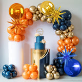 6Pcs Blue Orange Gold Foil Balloons,22Inch Orange Blue Gold 4D Round