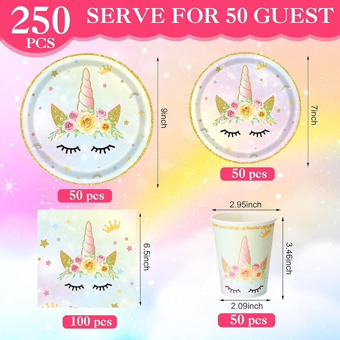 250 Pcs Unicorn Fairy Party Decoration for Girl Happy Birthday