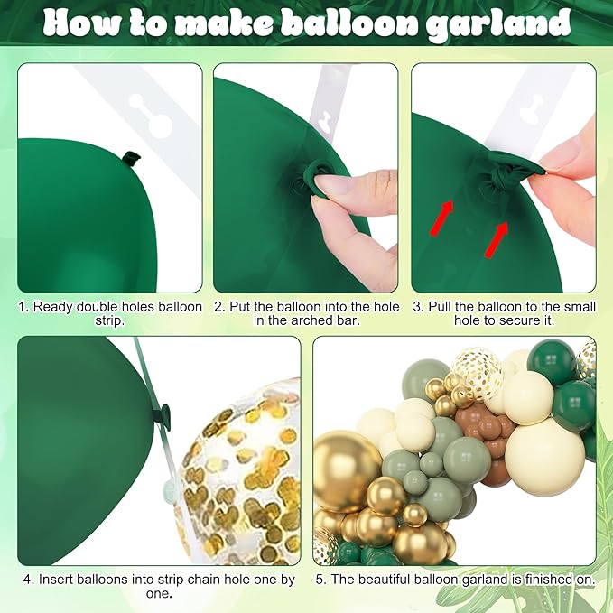 Amandir 153pcs Green Brown Balloon Garland Arch Kit, Different Sizes