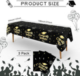 Slergut Graduation Tablecloth 3 Pack, Black and Gold Graduation