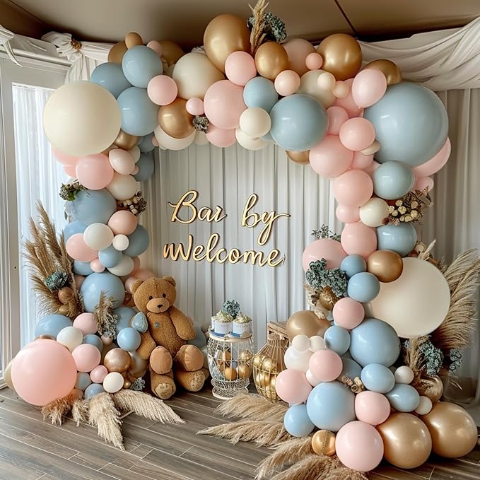 Gender Reveal Balloon Arch Kit 144PCS Dusty Pink and Blue Balloons
