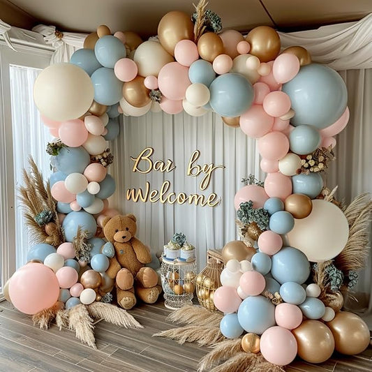 Gender Reveal Balloon Arch Kit 144PCS Dusty Pink and Blue Balloons