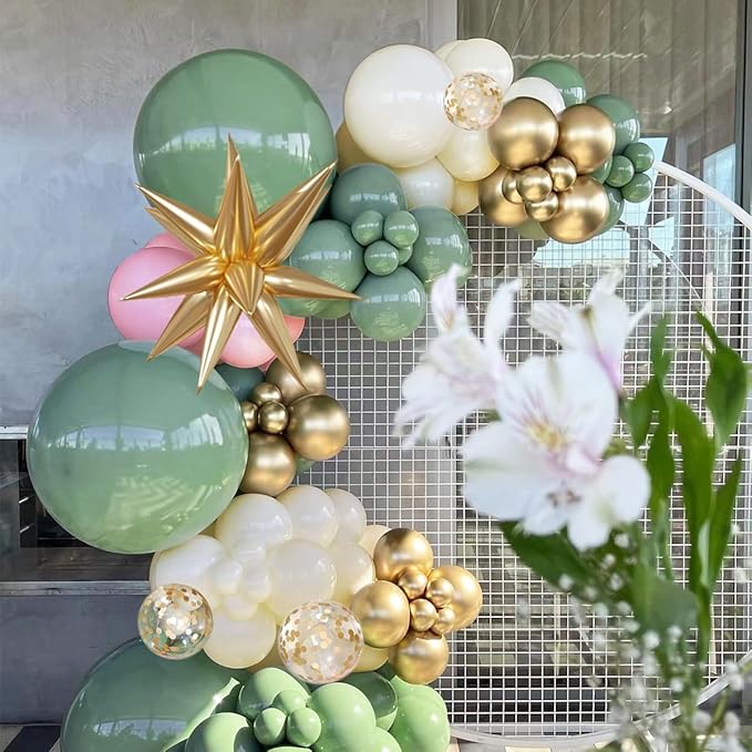 Sage Green Pink and Gold Balloon Arch Kit 156Pcs Blush Pastel Pink