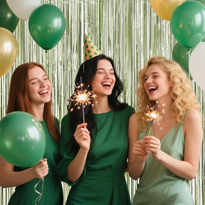 4 Packs Sage Green Foil Fringe Curtain, Light Green Glitter Metallic