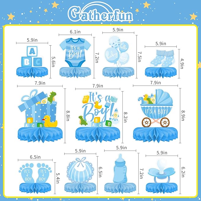 Boy Baby Shower Decorations Set - Kit with blue Honeycomb