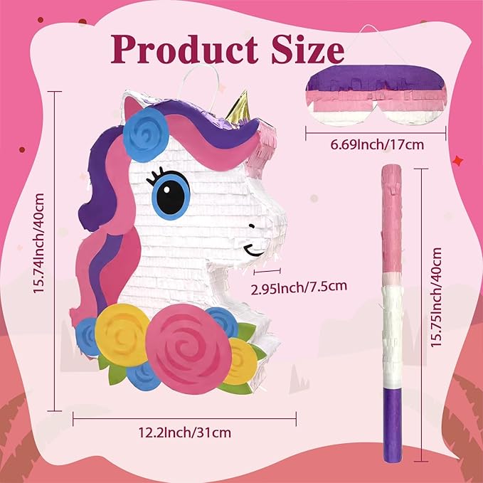 133 Pcs Unicorn Piñata Set for Kids Large Cute Piñatas Bundle with