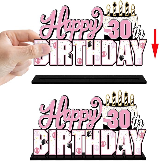 Happy 30th Birthday Pink Acrylic Table Topper Centerpieces Set