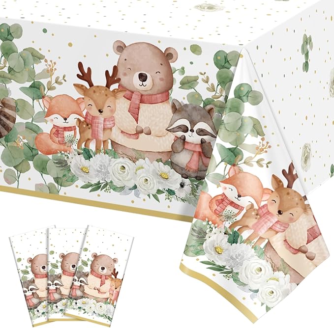 3 Pack Plastic Safari Baby Shower Tablecloth 54 x 108 Inch