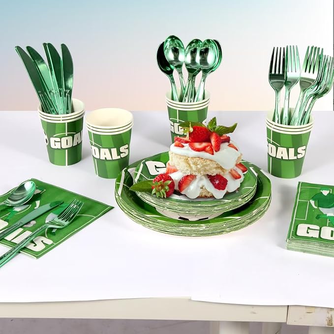 175 Piece Soccer Themed Disposable Plate Set for 25 Guests Party