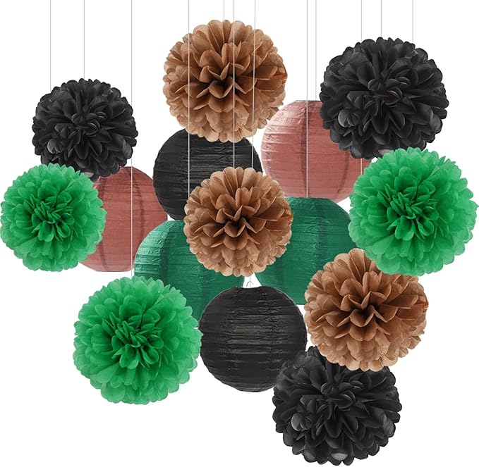 Football Party Decorations Paper Flowers 15pcs Green Brown Black