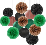 Football Party Decorations Paper Flowers 15pcs Green Brown Black