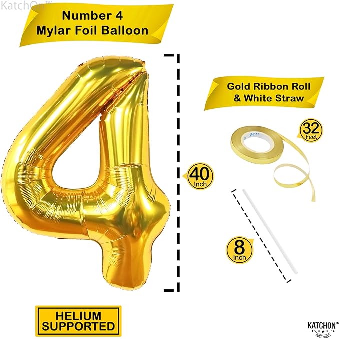 KatchOn, Gold Number 4 Balloons - Big, 40 Inch | 4 Birthday Balloon