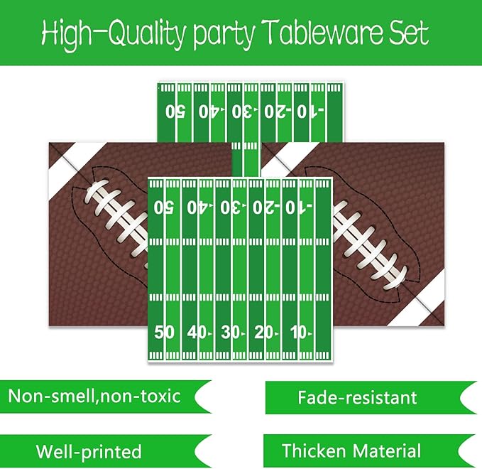 96 PCS Football Party Supplies Plates and Napkins Tableware Set