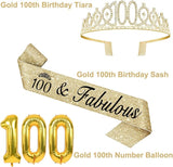 100th Birthday Decorations Women Gold with Crown and Sash Candles