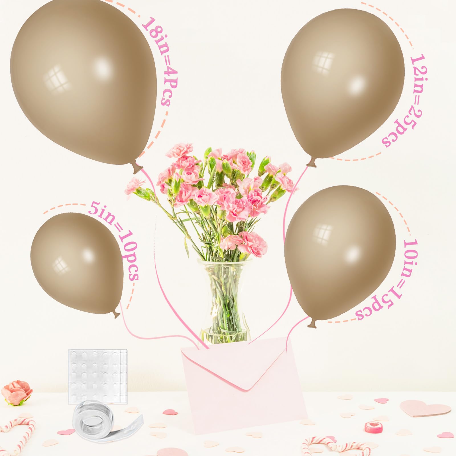 Pale Brown Balloons, Scmdoti Misty Brown Balloons Different Sizes 18