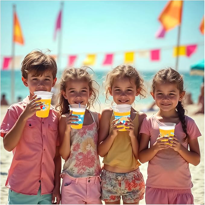 100Pcs Beach Pool Party Decoration Cups, 12 Oz Summer Disposable Cups