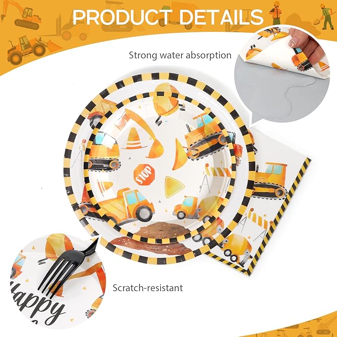 96Pcs Construction Birthday Party Supplies Construction Truck Paper